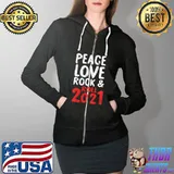 Peace Love Rock And Roll Music Cool 2021 Band Musician T- Full Zip Hooded