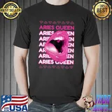 Pink Lips Aries Queen Zodiac Sign T-Shirt