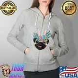Pug Bunny Easter Day Cute Dog Egg Hunt Boys Girls Kids T- Full Zip Hooded