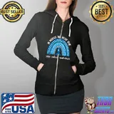 Rainbow In March We Wear Blue Colon Cancer Awareness Month T- Full Zip Hooded