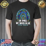 Rainbow Leopard Puzzle We Wear Blue For Autism Awareness T-Shirt