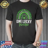St Patricks Day Rainbow One Lucky Teacher Embroidery style T-Shirt Unisex