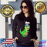 T rex easter bunny with eggs basket dinosaur boys Hoodie