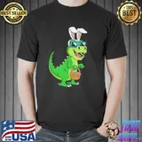 T rex easter bunny with eggs basket dinosaur boys shirt