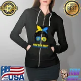Ukraine Messy Bun Wearing Ukraine Flag Glasses Gift T-Shirt Full Zip Hooded