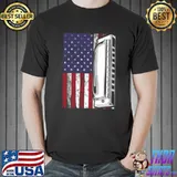 Vintage American Flag Harmonica Player T- Unisex