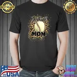 Basaball Mom Leopard Pattern Mother's Day Tee Baseball Lover T-Shirt Unisex