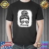 Cow Mom Life Farmer Mothers Day Messy Bun Bleached T-Shirt