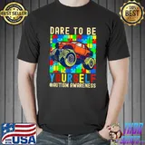 Dare To Be Yourself Autism Awareness Monster Truck Boys Kids T-Shirt