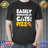 Easily Distracted By Cats And Pizza Cute Cat And Pizza Lover Premium T-Shirt