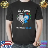 In April We Wear Blue Autism Awareness Month Puzzle Rainbow T-Shirt