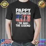 Retro US Flag Father's Day Pappy Firefighter The Legend T-shirt