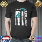 Teal Great Mommy Ovarian Cancer Awareness Flag T-Shirt