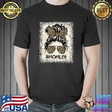 Women Mom Life Bleached Funny Mom Life Leopard Messy Bun T-Shirt