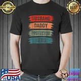 Mens Vintage Husband Daddy Protector Hero Happy Fathers Day Dad T-Shirt