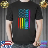 Proud Papa Grandpa Dad LGBT LGBTQ Gay Pride Rainbow Flag T-Shirt