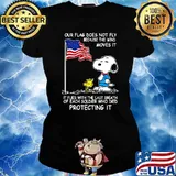 Snoopy and woodstock our flag does not fly because the wind moves it flies with the last breath of each soldier who died protecting it independence day Ladies tee