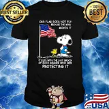 Snoopy and woodstock our flag does not fly because the wind moves it flies with the last breath of each soldier who died protecting it independence day shirt