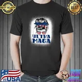 Ultra Maga Messy Bun Women US America Flag T-Shirt
