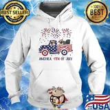 American Flag 4th Of July Truck Pug Shirt Hoodie