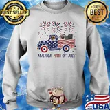 American Flag 4th Of July Truck Pug Shirt Sweater