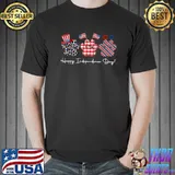 Cat Dog Paw Print American Flag USA Happy Independence Day T-Shirt