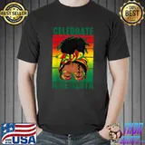 Celebrate Juneteenth Outfit Women Messy Bun Eye Glasses vintage T-Shirt