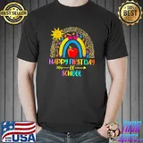 Happy First Day Of School Rainbow Leopard Women Teacher T-Shirt