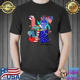 LOVE School Nurse Stethoscope Fireworks USA Flag 4th Of July T-Shirt