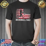 Mens Baseball Dad Vintage American Flag Retro Father's Day T-Shirt
