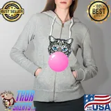 Pink bubblegum cat T-Shirt Full Zip Hooded