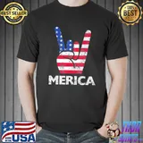 Retro usa 4th of july vintage American flag merica rock sign shirt