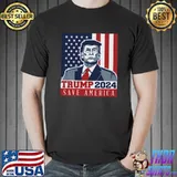 Save America - Trump President 2024 - Election - Vintage American Flag - Republican Essential T-Shir