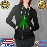 Adrenal Cancer Awareness Ribbon Green T-Shirt Full Zip Hooded