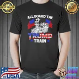 All aboard Trump train 2024 American flag Trump support shirt
