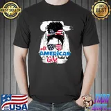 All American Girl Messy Bun USA Flag Patriotic T-Shirt