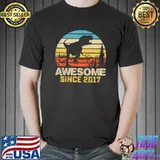 Awesome Since 2017 Dinosaur 5 Year Old 5th Birthday Boys Vintage Sunset T-Shirt