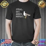 Beach seagull thief steal eat annoy repeat saying shirt