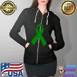 Depression Awareness Ribbon Green T-Shirt Full Zip Hooded