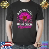 Faith Hope Love Breast Cancer Awareness Sunflower Pink Ribbon T-Shirt