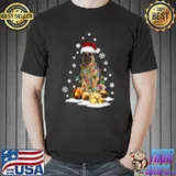 German shepherd dog santa hat christmas lights T-Shirt