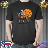 Halloween Skeleton Riding Monster Truck Blood Moon T-Shirt