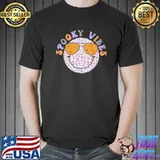 Happy face sunglasses spooky vibes leopard print shirt