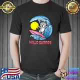 Hello Summer Cat Ocean Surfing T-Shirt