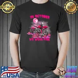 In October We Wear Pink Motorcycle Breast Cancer Bikers Moon Halloween T-Shirt
