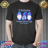 In September We Wear Teal And Purple Suicide Prevention Awareness Gnome Shirt