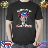 Merry 4th Of Halloween Joe Biden Drink Beer 4th Of July T-Shirt