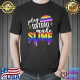 Play softball make slime watercolor rainbow cool shirt