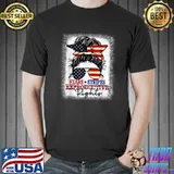 Stars Stripes Reproductive Rights Bleached Messy Bun 4th of July T-Shirt
