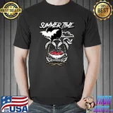Summer Time Skull Skeleton Bats Palm Tress Vacation T-Shirt